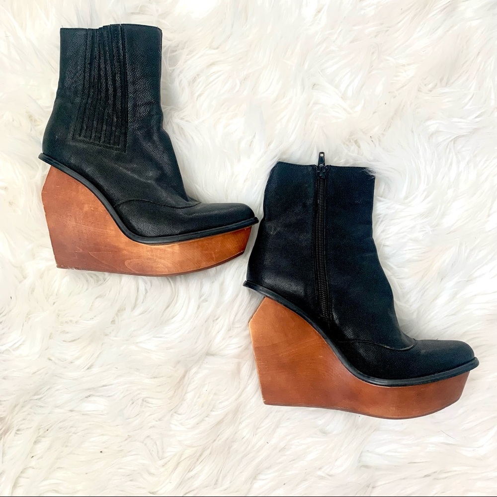 Jeffrey Campbell Havana Last Black Leather Boots Wood Wedge Platform Heel size 6 - Picture 2 of 6